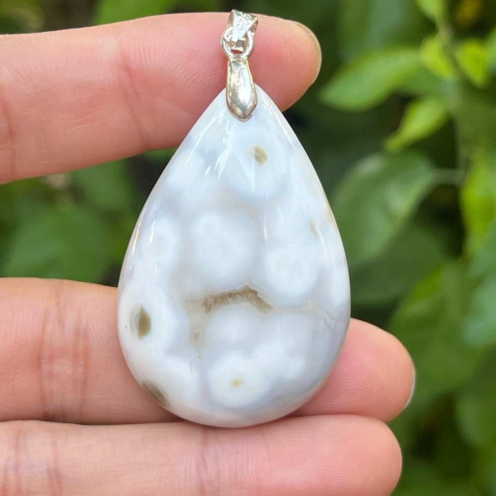 Sterling silver 925 stamped white ocean jasper pendant